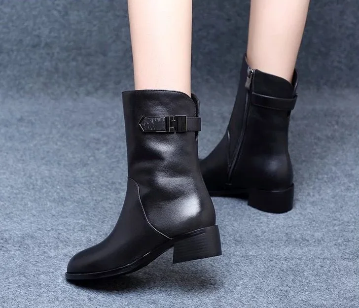 Женские ботинки из ПУ кожи на квадратном каблуке Размеры 35-40 | Обувь