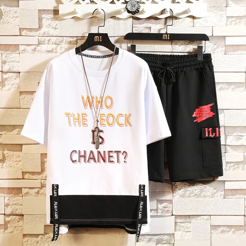 Модный спортивный костюм для мужчин летняя мужская укороченная футболка + шорты