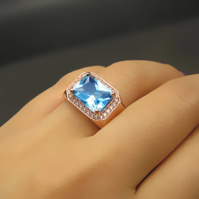 925 Sterling silver blue topaz Ring fashion gift for women jewelry Rose Open ring Fine Jewelry j081004agb | Украшения и