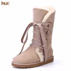 INOE модные женские высокие зимние зимние сапоги на шнуровке натуральная замшевая кожа из овчины натуральная шерсть мех подкладка теплая обувь с бантом
