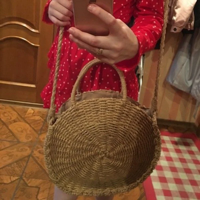 Соломенная Ретро женская сумка из ротанга Женская круглая соломенная винтажный