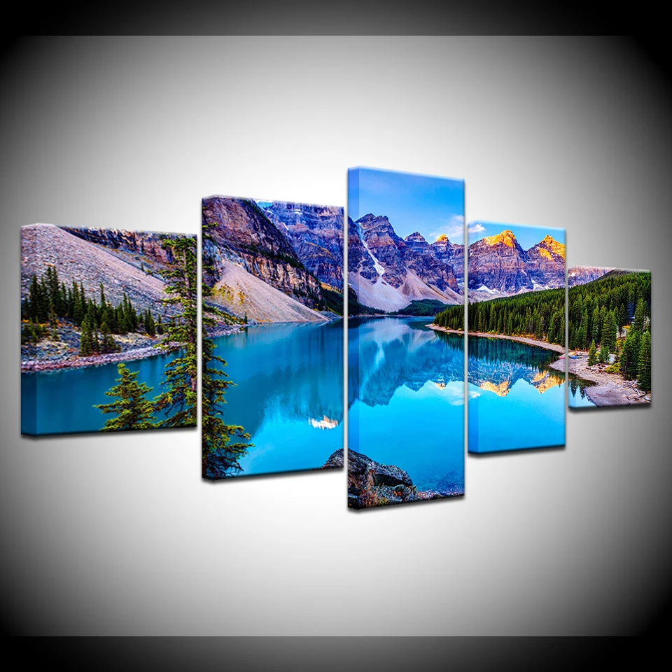 

5 panel poster Picture Moraine Lake Banff National Park print on Canvas Paintings for Bedroom Frame Modular Decor painting