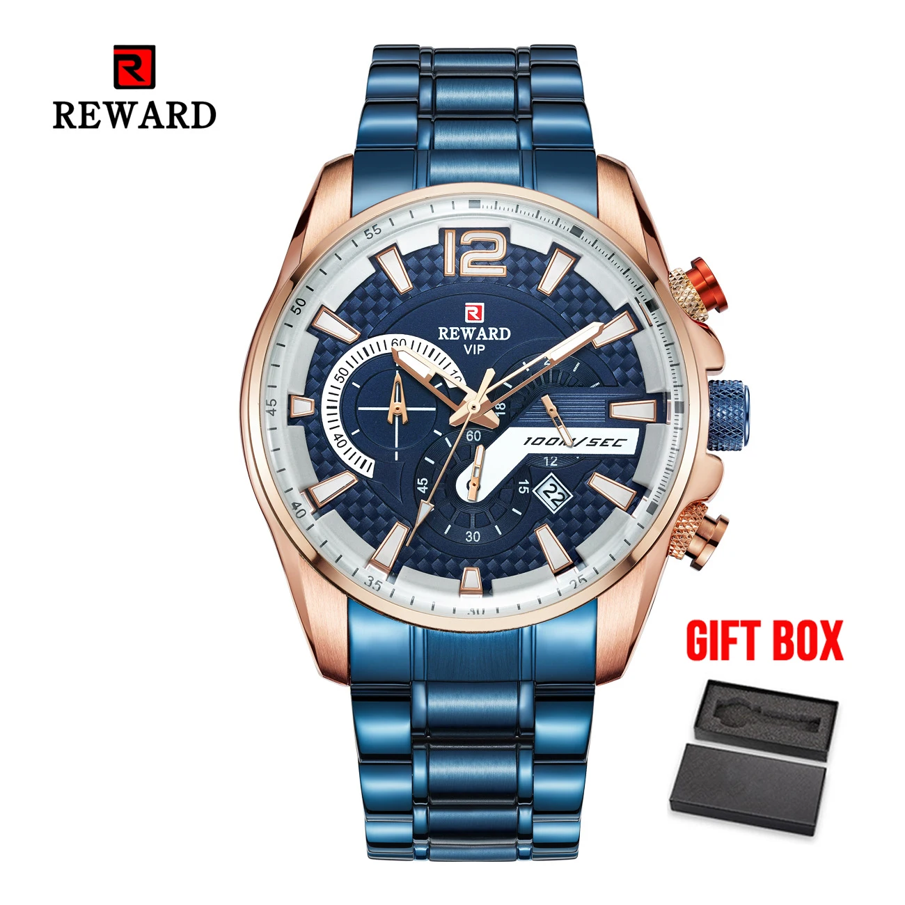 blue with box Наградные мужские часы водонепроницаемые спортивные часы для мужчин кварцевые наручные часы Лидирующий бренд роскошные золотые часы Relogio Masculino - Цвет: blue with box