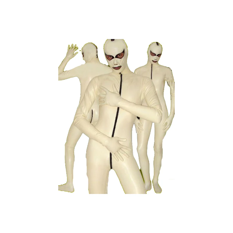 

Latex Rubber Unisex Catsuit Mask Full-body Bodysuit Tights White Size XXS~XXL