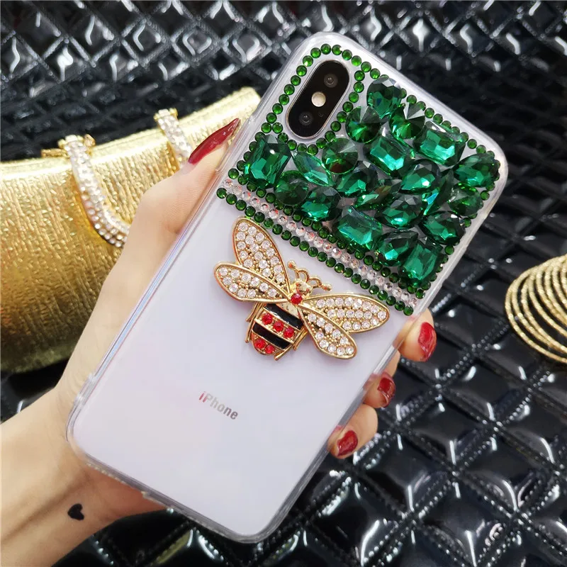 Luxury Gem Metal Bee Rhinestone Soft Phone Cases For SamsungS5 S6 S7 S8 S9 S10 PLUS Fashion Fundas NOTE5 8 9Back Cover Coque | Мобильные