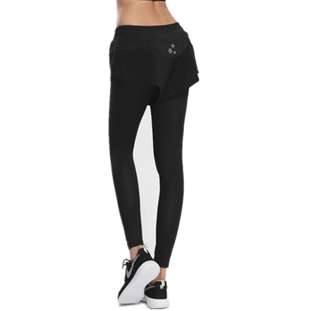 

Women's Sports Full Pants Breathable Running Slim Pants Mesh Patchwork Yoga Fitness Pants Ladies Tight Gym Faked 2 Pieces Pants