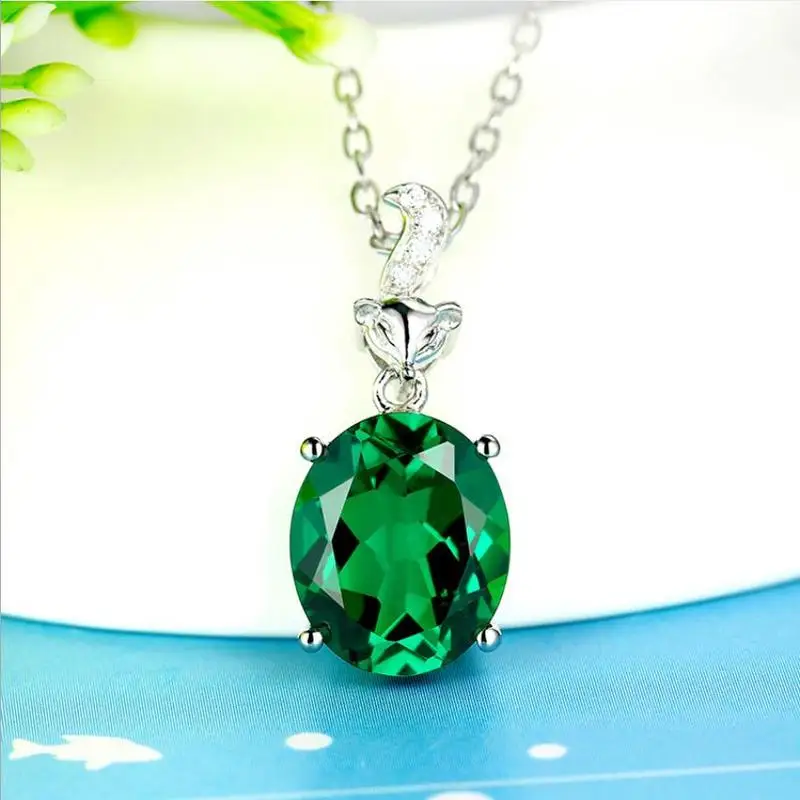 Everoyal Girls Charm Green Crystal Fox Pendant Necklace Jewelry Female Trendy 925 Silver For Women Accessories Lovers | Украшения и