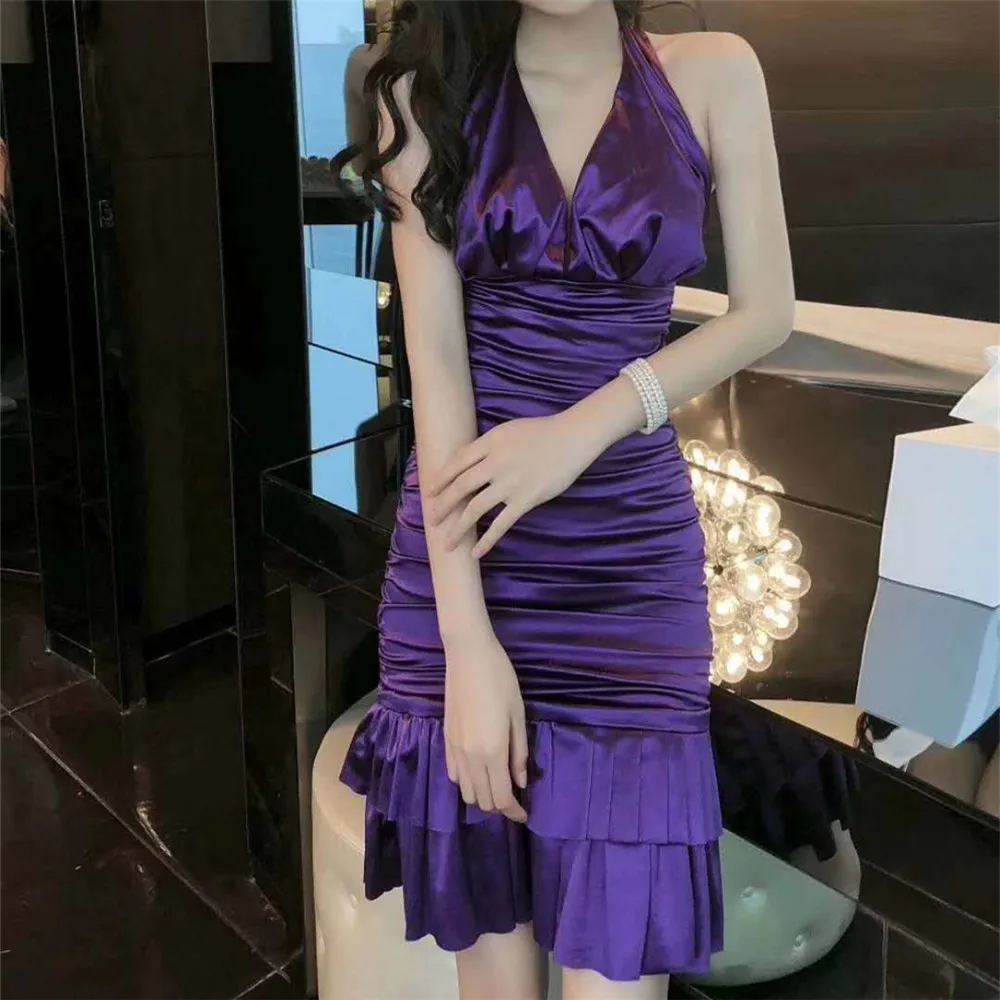 KLEEZY 2019 модные Femme фиолетового цвета на бретелях бандажный без спинки платье как у
