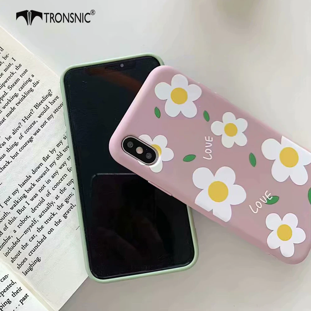 Силиконовый чехол TRONSNIC с цветами для iPhone X XS MAX XR мягкий зеленого и розового цвета