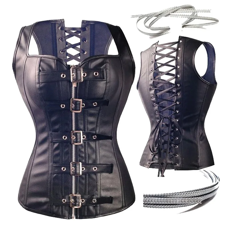 

Women Shapers Underwear Spiral Steel Bone Corset Steampunk Women Slimming Sheath Pu Faux Leather Waist Corsets Body Shaper