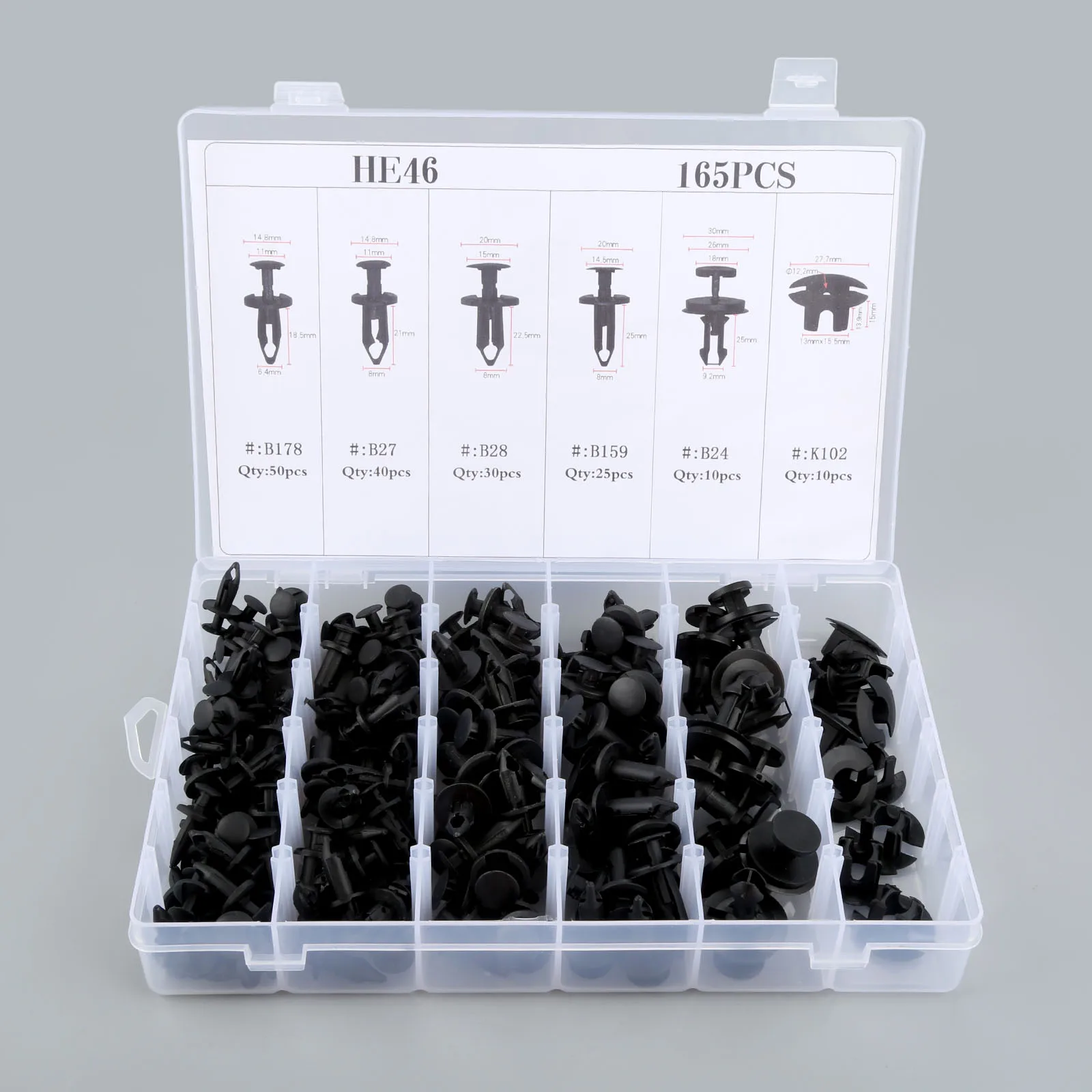 

Yetaha 165PCS 6 Kinds Mixed Auto Fastener Car Bumper Fender Push Type Fixed Clamp For TOYOTA Honda Ford Buick Universal Clip