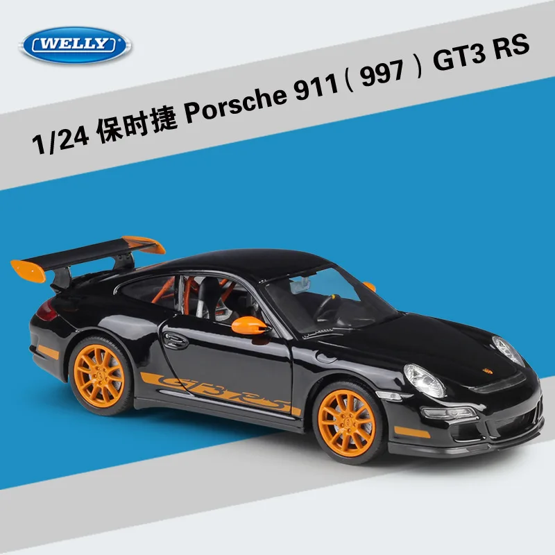 Black Welly литья под давлением 1:24 модель симулятора автомобиля сплав Porsche 911(997) GT3 RS спортивный автомобиль металлическая игрушка гоночный автомобиль для детей Коллекция подарков - Цвет: Black