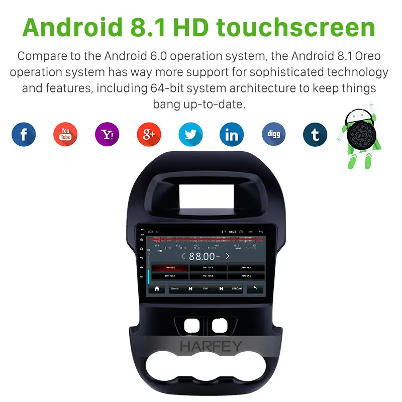 Автомагнитола Harfey для Ford Ranger 2011-2014 9 дюймов Android 8 1 Bluetooth сенсорный экран HD