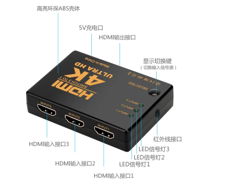 1 шт. 3 порта 4K * 2K 1080P Переключатель HDMI переключатель 3x1 сплиттер коробка Ультра HD