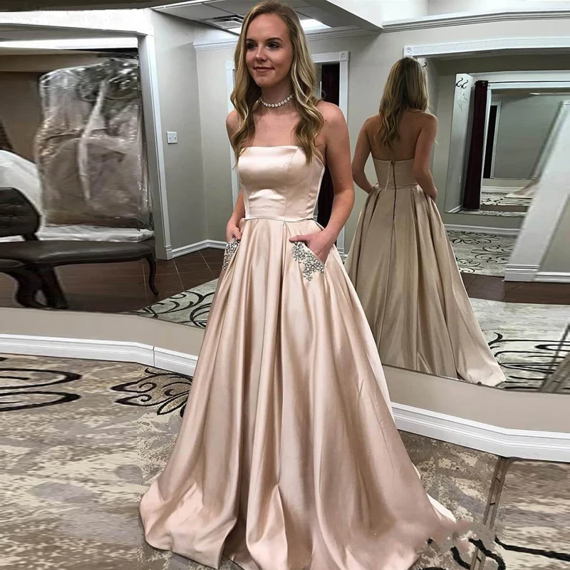 Платье атласное ТРАПЕЦИЕВИДНОЕ без бретелек длинвечерние вечернее розовое с