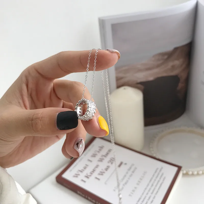 LouLeur 925 Стерлинговое Серебро Круглый полный циркон серебряное ожерелье с подвеской круг изысканный шейный платок для женщин праздничные украшения подарок