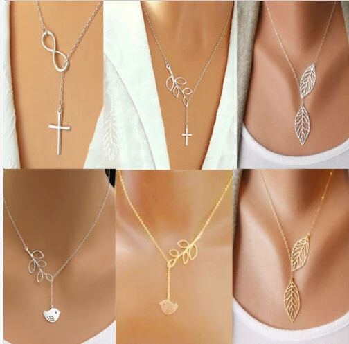 Dazzling Gold Plated/Silver Plated Chain Necklace Cross Leaf Bird Pendant 2015 the most popular jewelry Women | Украшения и