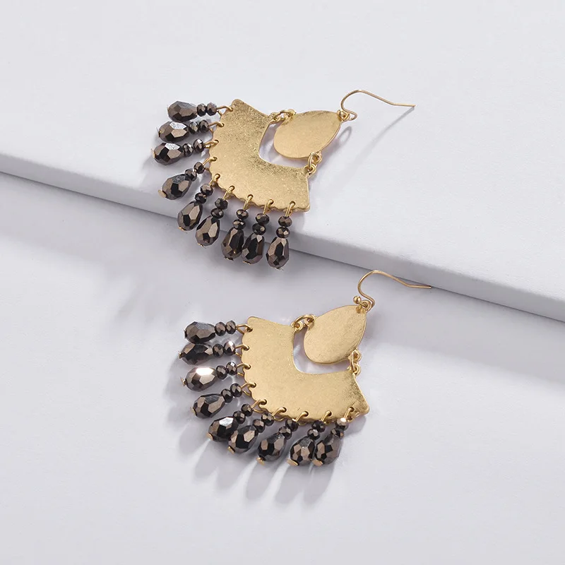 Мода Bijoux Изношенные Позолоченные веерообразные серьги с бахромой хрустальные