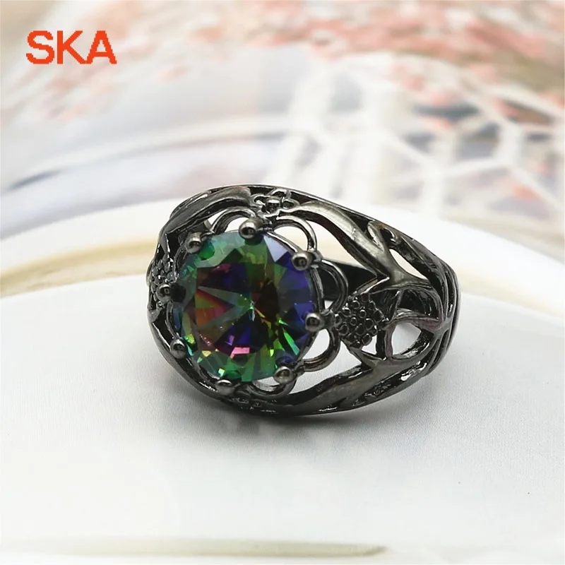 Women Ring Copper Colorful Zircon Anillos Mujer Wedding Finger Jewelry Hollow Out Black Color Party Rings For JJZ184 | Украшения и