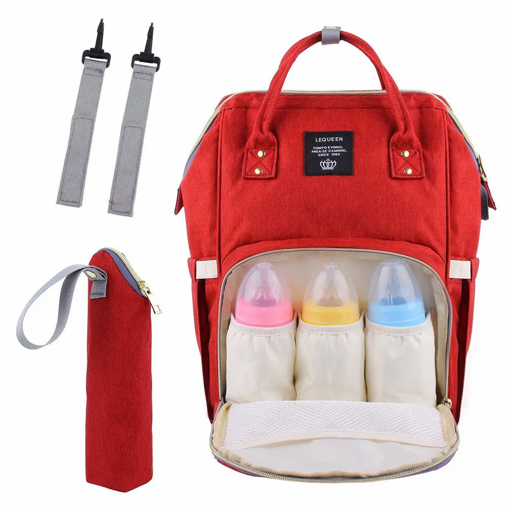 Бургундия LEQUEEN Diaper Baby Bag USB Waterproof Maternity Travel Backpack Large Capacity Nappy Bags Nursing Baby Care Stroller Handbag - Цвет: Бургундия
