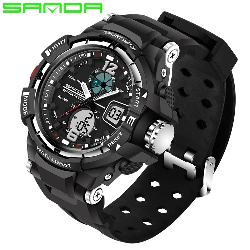 SANDA спортивные часы мужские водонепроницаемые военные Роскошные светодиодные