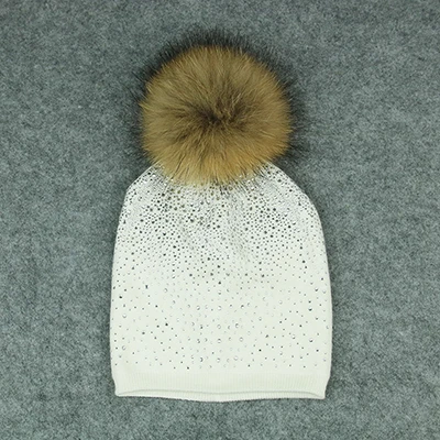 White Норка, лиса шапка с меховым помпоном Женская шерстяная шапка с меховым помпоном женские зимние шапки вязаные хлопковые шапки-бини шапка брендовая чулок шапка - Цвет: White