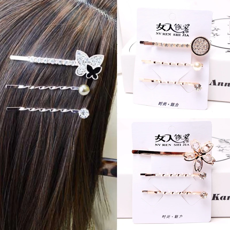 Корейские модные заколки для волос с цветами женщин и девушек Стразы жемчужинами