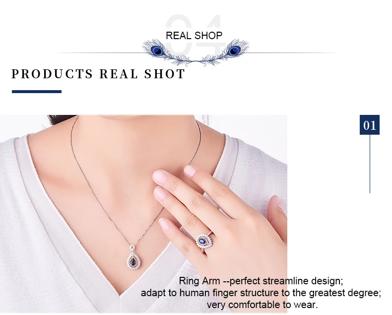 JEWELLWANG Роскошный натуральный голубой сапфир 18 К кольцо из белого золота кольцо с настоящим алмазом для Для женщин белого золота с камнями-каплями воды Кольца с сапфиром