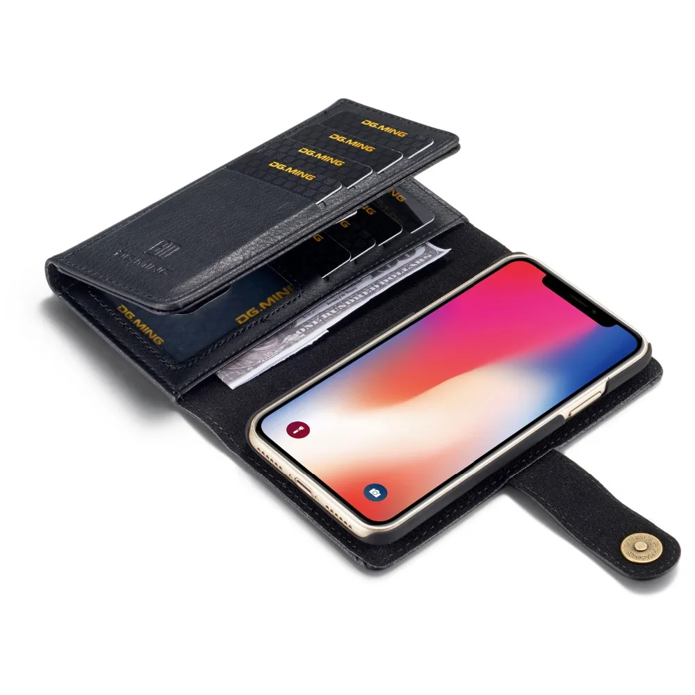 DG. MING много отделений для карт 2 в 1 трехкратный съемный чехол для iPhone 6 6s 7 8 X Магнитный кожаный бумажник для iPhone 6 6s 7 8 Plus