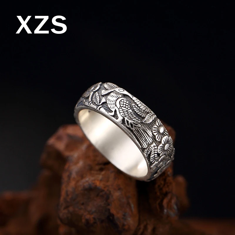 

100% Authentic 990 Sterling Silver Phoenix Sculpture Rings China Style Vintage Hand Made For Women Luxury Gift Jewelry JZC-8033