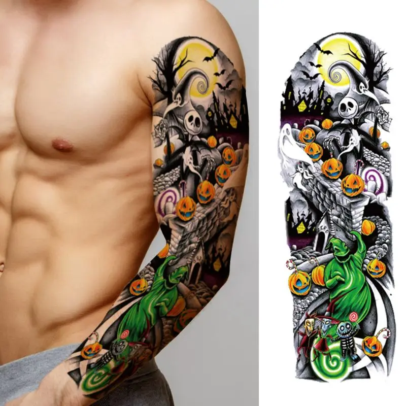 1 лист большая полная рука Временные татуировки стикер водонепроницаемый Череп