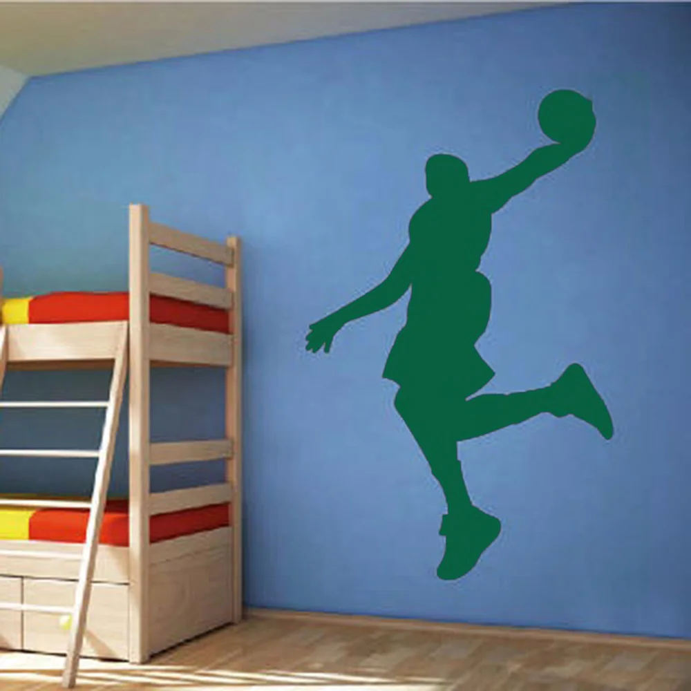 Asketball Настенная Наклейка Jump slam dunk Shot Silhouette домашний декор Виниловая наклейка для