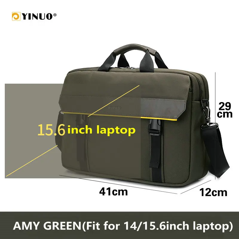YINUO, мужской портфель, сумка, подходит для 15 дюймового ноутбука, вместительная Съемная сумка на плечо, с держателем на цепочке для ключей, водонепроницаемая сумка