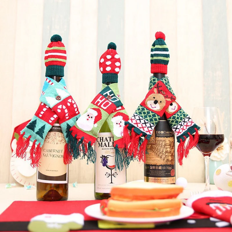 QuickDone Рождество бутылки вина украшения для дома Санта Клаус шарф шляпа костюм