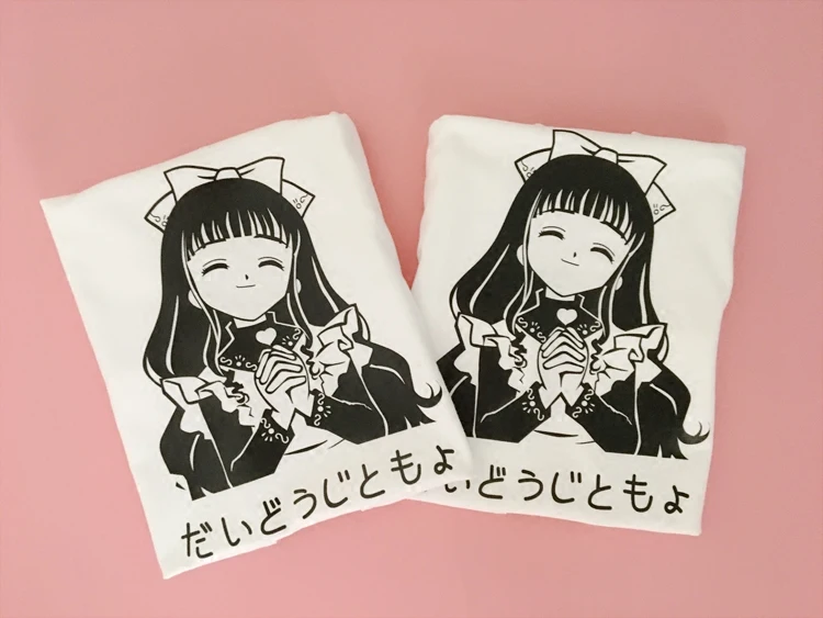 Tomoyo Daidouji Милая свободная футболка Летняя хлопковая Футболка с рисунком Сакуры и