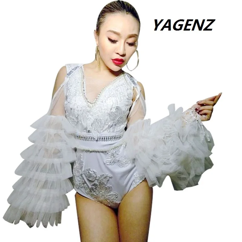 2020 Модный женский черный Прозрачный марлевый костюм со стразами Ds сексуальный DJ