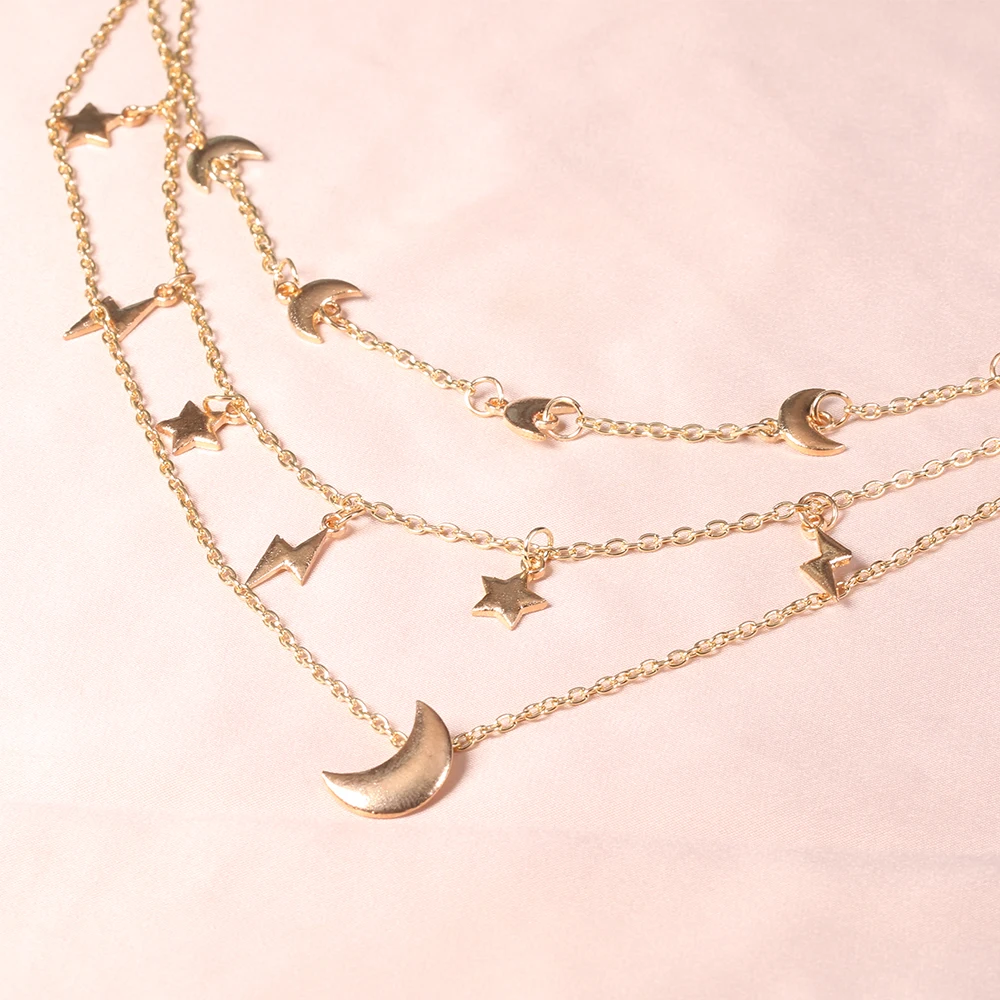 3 слоя луна звезды молния трендовая золотая цепочка Милая Личность Мода