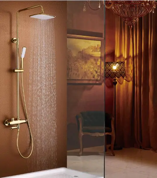 gold shower Dofaso роскошная ванная комната Большой Дождь душ смесители золотой душевой набор и черный смеситель для душа все медные белые ванны душ - Цвет: gold shower