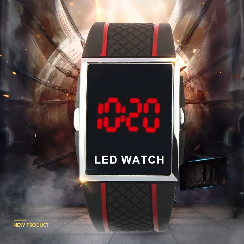 Модные светодиодные цифровые часы с прямоугольным циферблатом электронные
