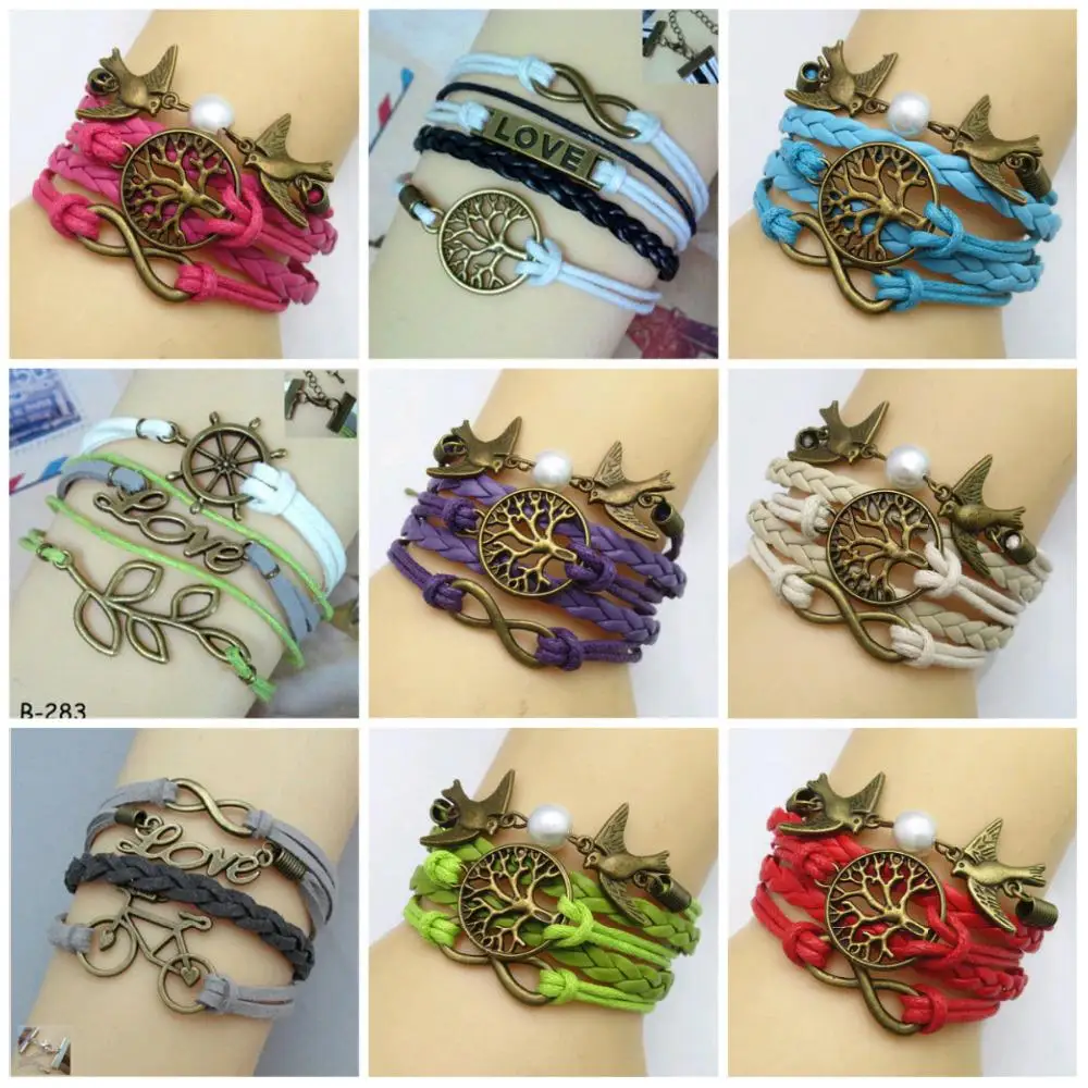 Hot Sale 2015 Womens Fashion Bangles Vintage Owl Love Bird Bracelet Multilayer Woven Leather Bracelets Wholesale Jewelry Gift|jewelry gift box