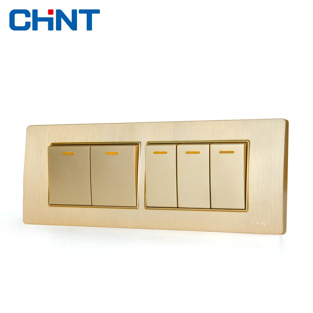 

CHINT Electric 118 Type Photocell Light Switch NEW5D Embedded Steel Frame Four Position Five Gang Two Way Switch