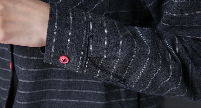 

Loose Casual Long Cotton And Linen Striped long-sleeved Shirt Blouse Women 's New Comfortable Temperament Lapel Blouse