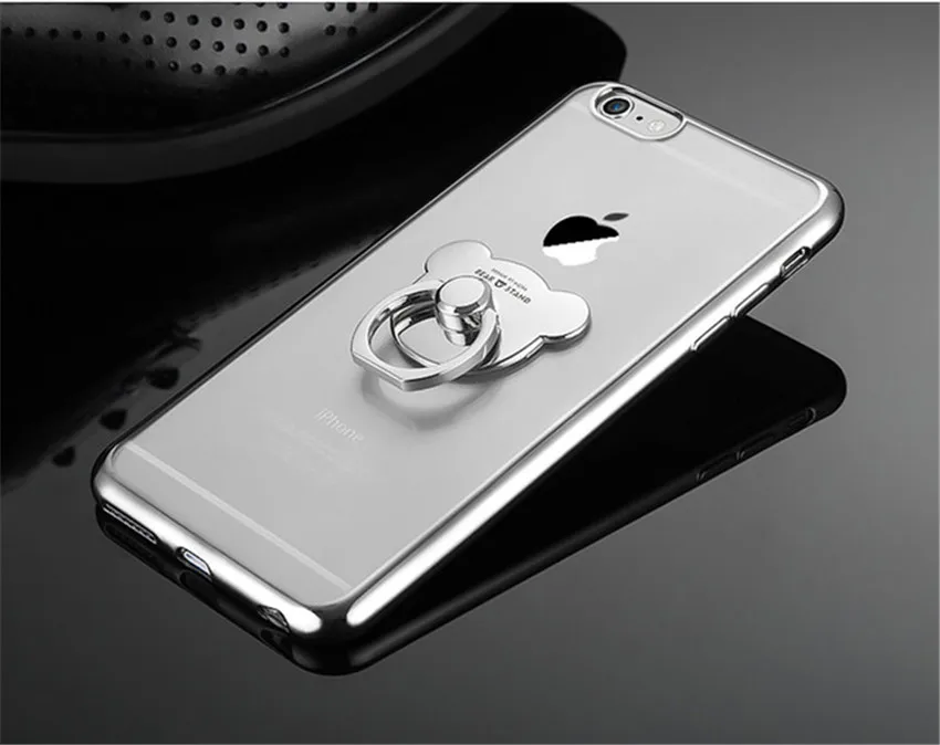 XSMYiss Fashion TPU With Bear Finger Ring Stand Holder Ultra Thin Phone Case For Samsung S5 S6 S7 edge S8 S9 Plus Note 3 4 5 8 |