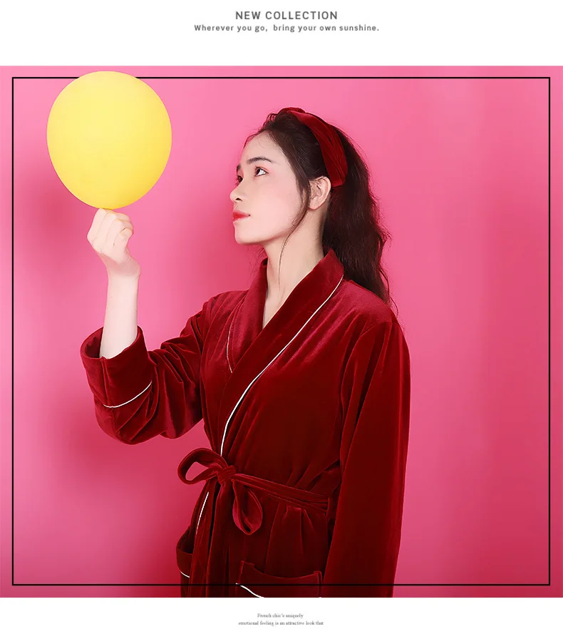 

Fdfklak Long dressing gown autumn winter bathrobe women robe gold velvet long sleeve bridesmaid robes warm homewear bath robe