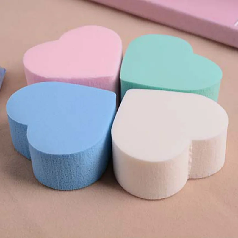 Hot sale 4pcs Heart Shapes Cosmetic Puff Facial Care Cleaning Washing Sponge Beauty Foundation Powder Face Smooth Makeup Tool |