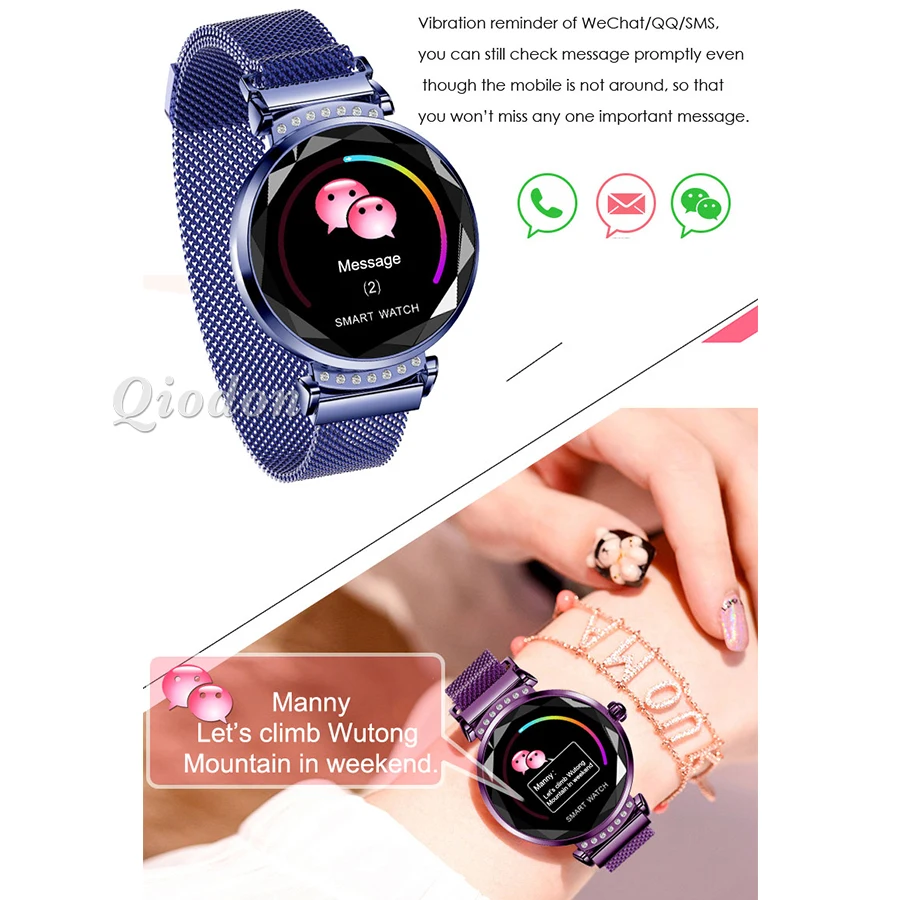 Waterproof Round Rhinestone Bluetooth Smart Bracelet Band Wristband Heart Rate Blood Pressure Monitor Fitness | Электроника