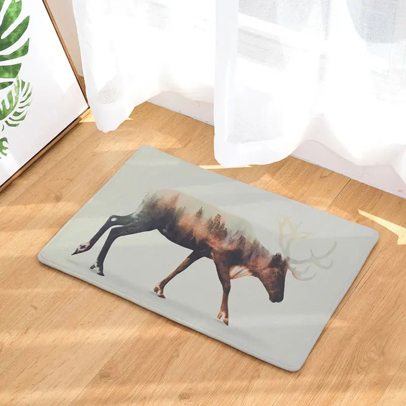 DecorUhome Anti-Slip Водонепроницаемые Двери Коврик Животных Лес Олень Живописные Ковры