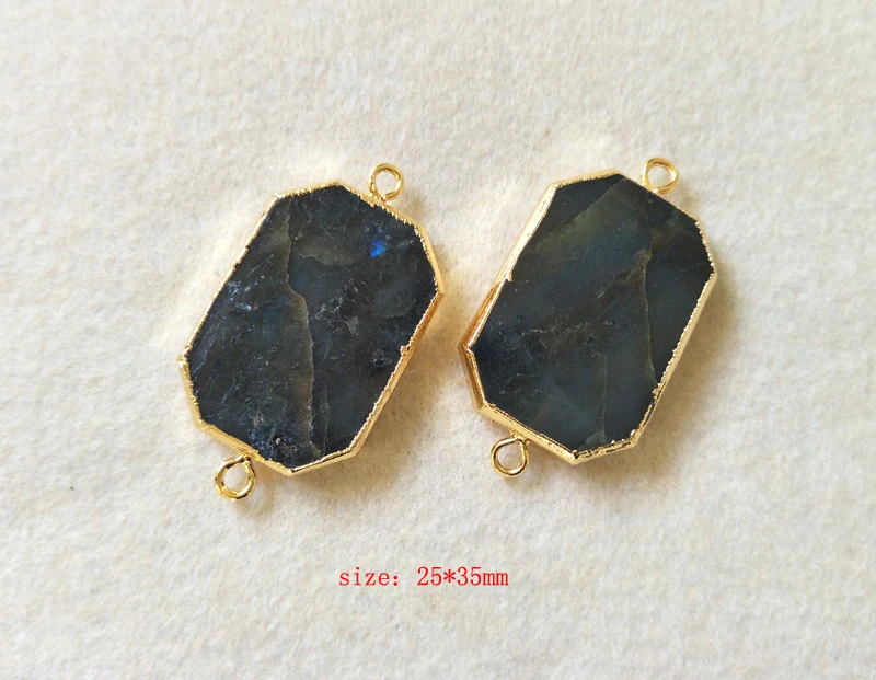 

5pcs Octagon Natural Labradorite Double Loop Connector Peacock Shining Smooth Cutting Handmade For DIY Bracelet necklace CT07