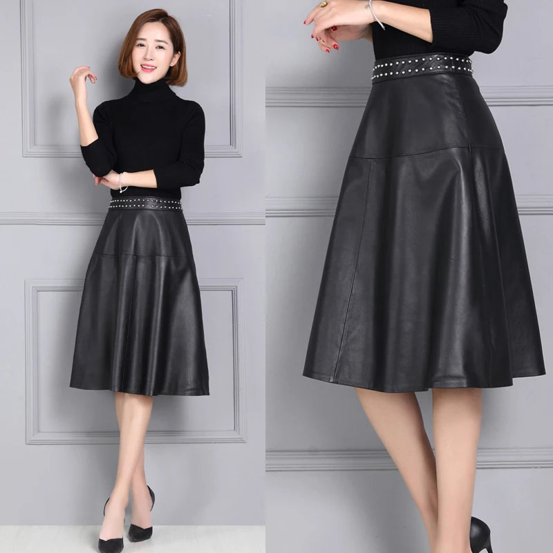 

Tao Ting Li Na Women Sheepskin Rivet Genuine Leather Skirt 17K114