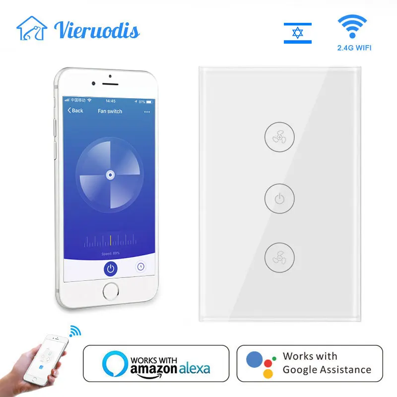 

Tuya EU/UK/US WiFi Smart Ceiling Fan Switch APP Remote Timer and Speed Control works with Alexa and Google Home No Hub Required
